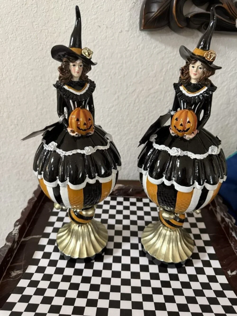 2 Bella Lux Witch on Pumpkin Jack O Lantern Black Dress White Rosebuds Lace NWT